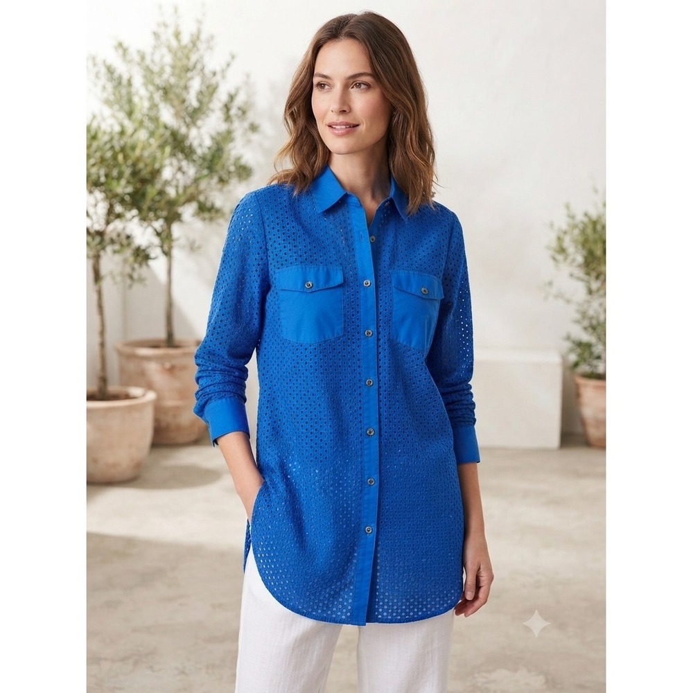 Tommy Bahama Royal Blue Organic Cotton Eyelet Coastal Cover Up Top Sz S NWT